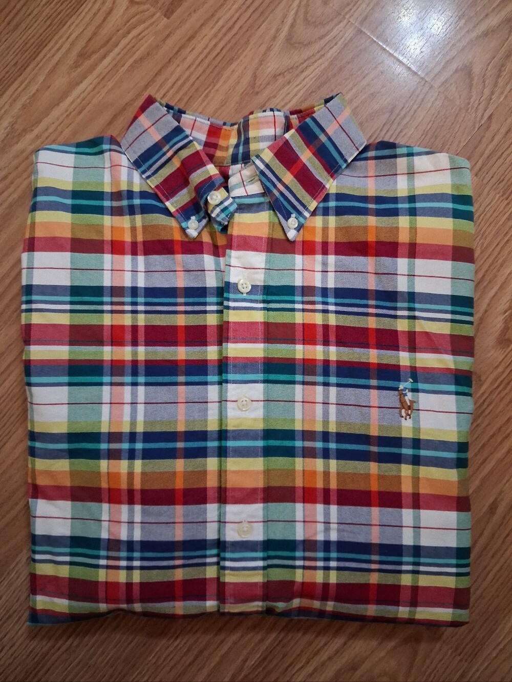 RALPH LAUREN plaid button down shirt. Mens. Size XL. Red, White, Blue.
